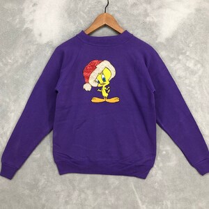 Vintage Looney Tune Tweety Bird sudadera mujeres Tweety Bird Crewneck Tweety Bird suéter púrpura Looney Tunes dibujos animados impresión regalos tamaño S