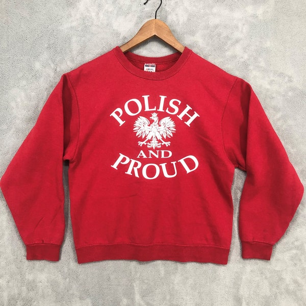 Vintage Polish And Proud Crewneck Sweatshirt Polska eagle pullover sweater red Men Women Poland Size M