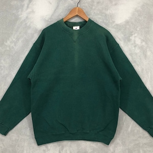 Vintage Pro Spirit Green plain Sweatshirt Sun Faded Crewneck Blank Sweater Jumper Men Women Size M