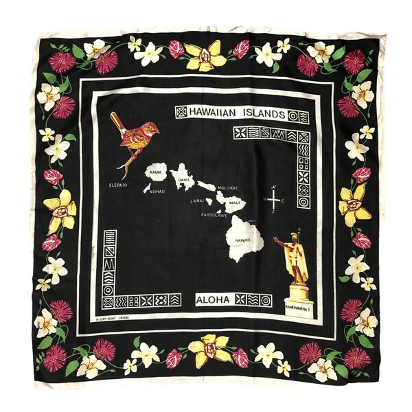 Bufanda vintage hawaiana novedosa, bufanda para el cuello, accesorio para el cuello, pañuelo para la cabeza, chal, Kamehameha, moda de lujo, informal, clásica, elegante