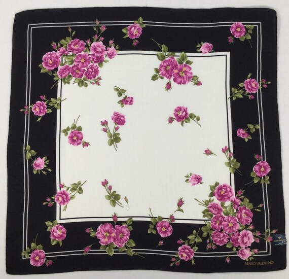 Vintage Mario Valentino Flowers Handkerchief Flor… - image 1