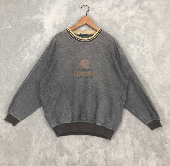 Vintage grijze sweater dames ronde hals geborduurd logo klassieke retro mode trui vrijetijdskleding maat L Etsy Nederland