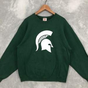 Vintage Michigan State Spartans Sweatshirt University Of Michigan Crewneck Spartans Sweater Sports Jumper Green Print Logo Unisex Size L