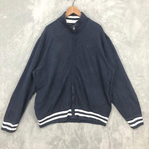 Tommy Hilfiger Full Zipper Blue Jacket Big Size Casual Streetwear Retro Sports Cotton Jacket Size XXL