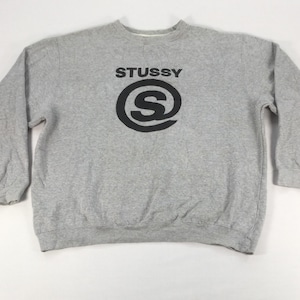 Vintage Stussy N4 LV Monogram Logo Pullover Hoodie Size S Grey 