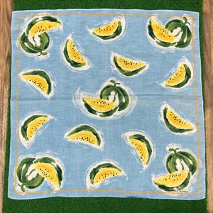 Vintage Yukita Hanai Fruit Japan Handkerchief Neckerchief Pocket Square Hanky Designer Luxury Elegant Watermelon Floral Baroque Gift
