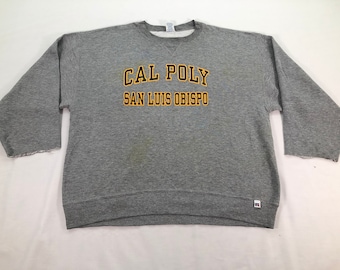 Vintage 90s California Polytechnic State University Sweatshirt Russell Athletic Gray Pullover Sweater College Sports Men Women Size XL