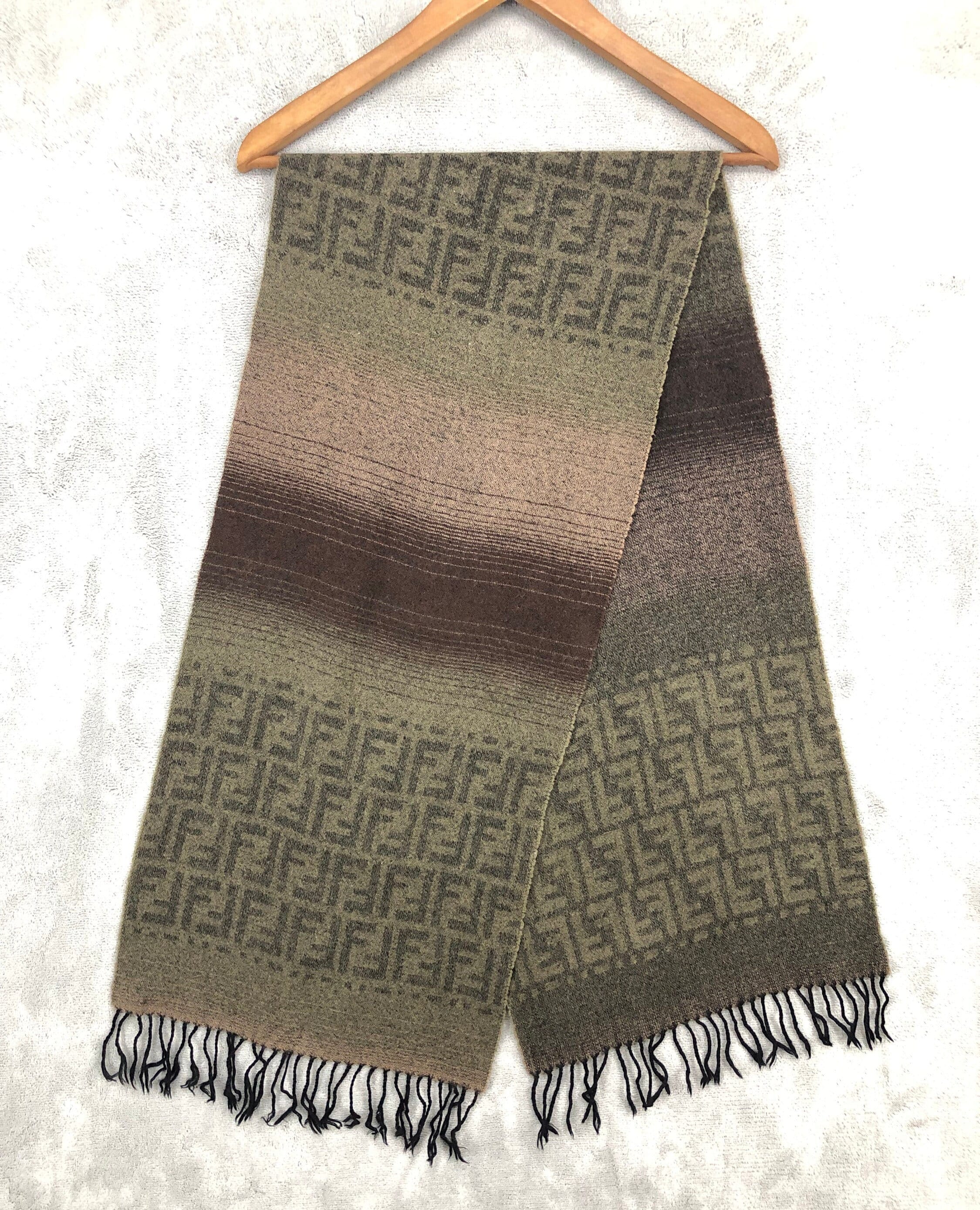 Authentic Fendi silk scarf (32”x33”) Elegant Black Logo Shawl Letter F  Pattern