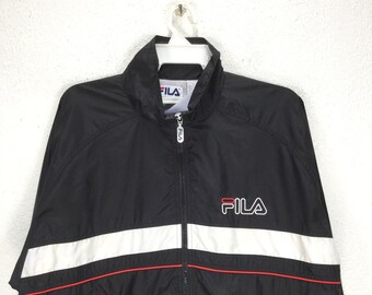 Vintage Fila Windbreaker Jacket Large Black Track Top Sports