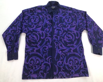 Vintage Versace Jeans Couture Shirt: Blue Floral Cotton Oxford (Size XS)