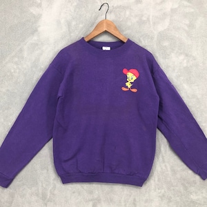 Sudadera vintage de los años 90 con Tweety Bird y Looney Tunes para jóvenes, suéter con cuello redondo y dibujos animados de Tweety bordado, hecha en EE. UU., talla XL