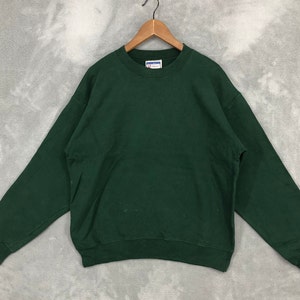 Vintage Hanes Plain Green Sweatshirt Blank Green Crewneck Hanes Pullover Sweater Green Jumper Men Women Size M
