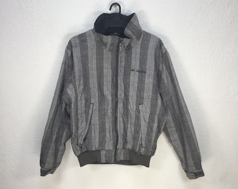 Chaqueta Columbia vintage: ropa deportiva con cremallera completa y cuadros grises (talla S)