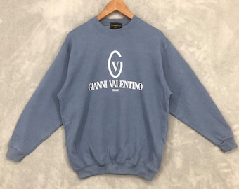 Vintage 90s GIANNI VALENTINO Sweatshirt Crewneck  Gray Sweater Valentino Large Streetwear Designer Embroidery Logo Men Women Size M