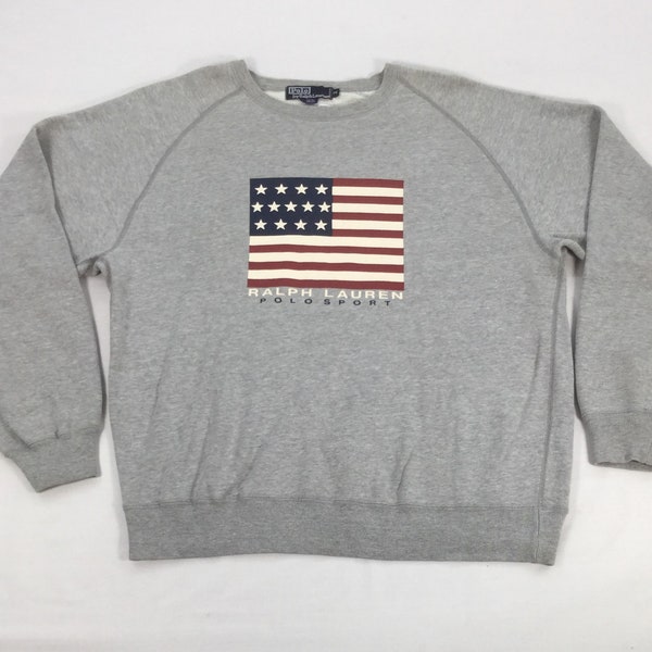 Vintage Polo Ralph Lauren Flag Sweatshirt Polo Ralph Lauren Crewneck Polo Sport Sweater Gray Streetwear Retro Classic Men Women Size M