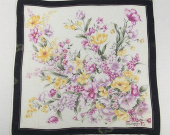 Pañuelo floral vintage de Yves Saint Laurent, pañuelo para el cuello YSL, diseñador de moda, pañuelo de bolsillo con flores
