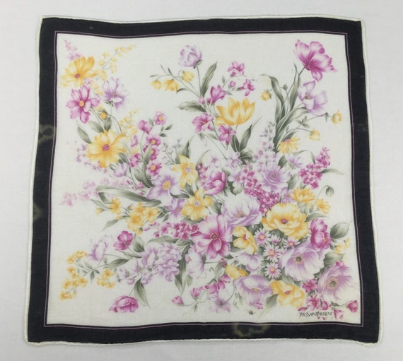 Vintage Yves saint laurent  Flowers Handkerchief … - image 1