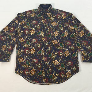 Vintage Tommy Hilfiger Long Sleeve Button Shirt Men Casual Baroque Paisley Streetwear Size S