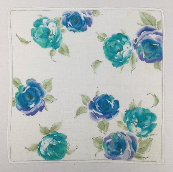 Vintage Emanuel Ungaro Flowers Handkerchief Flora… - image 1