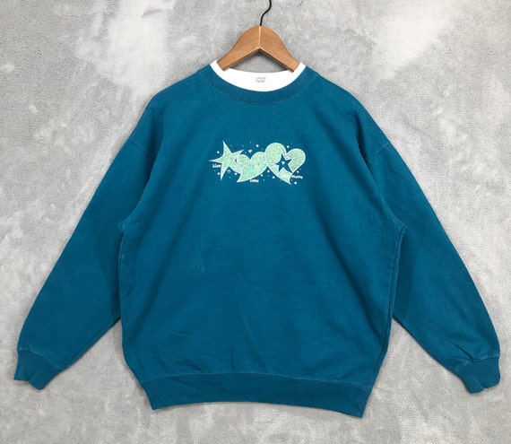 Vintage Love Star Embroidery Sweatshirt Heart Cre… - image 1