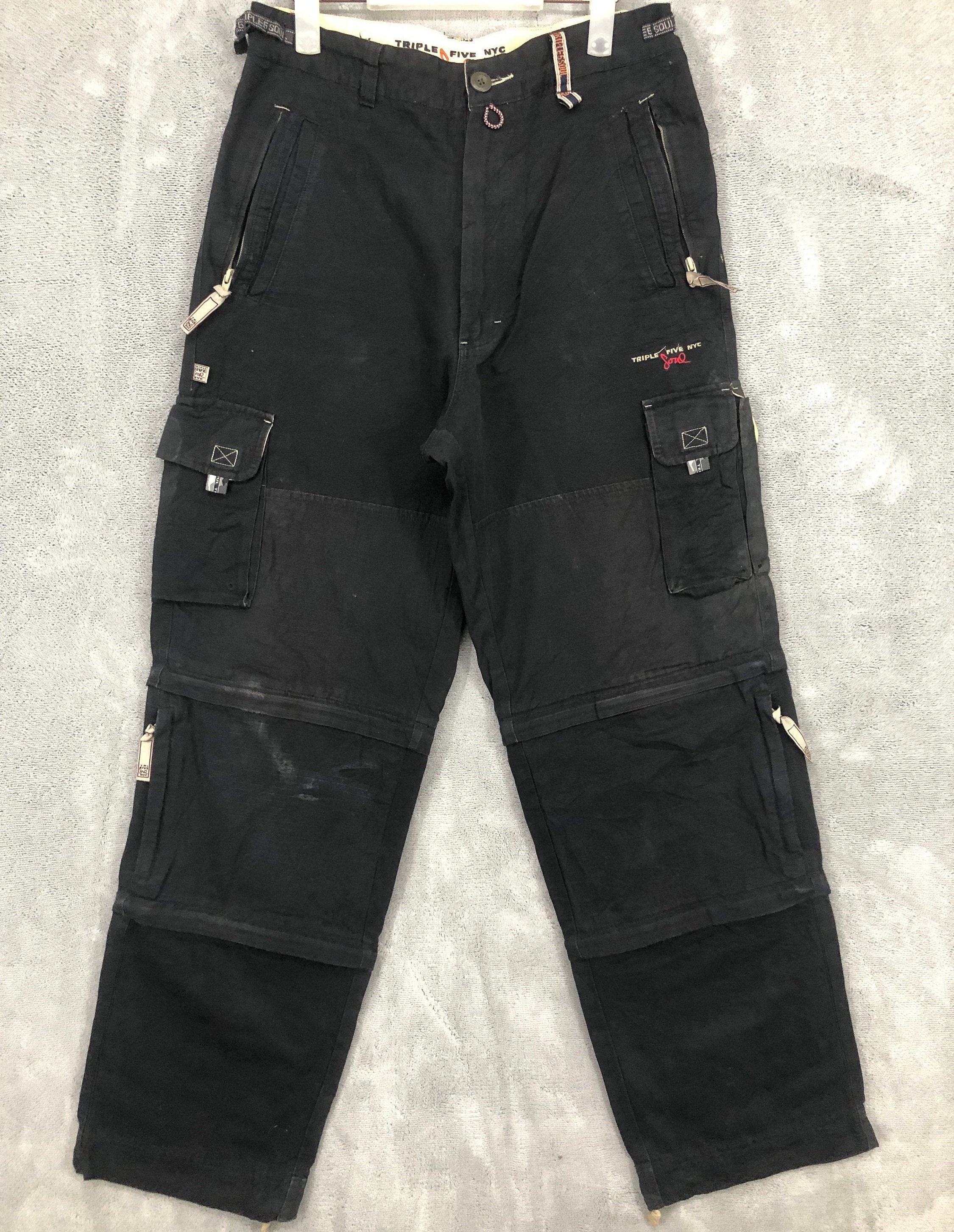 Triple Five Soul Cargo Pants Black Parachute Pants Streetwear 555