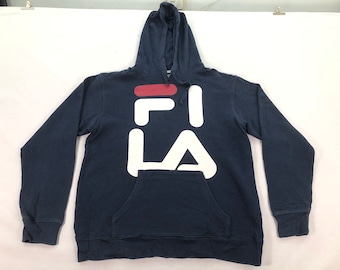 Vintage Fila Hoodie: Big Logo Blue Sweatshirt, Women's Size L