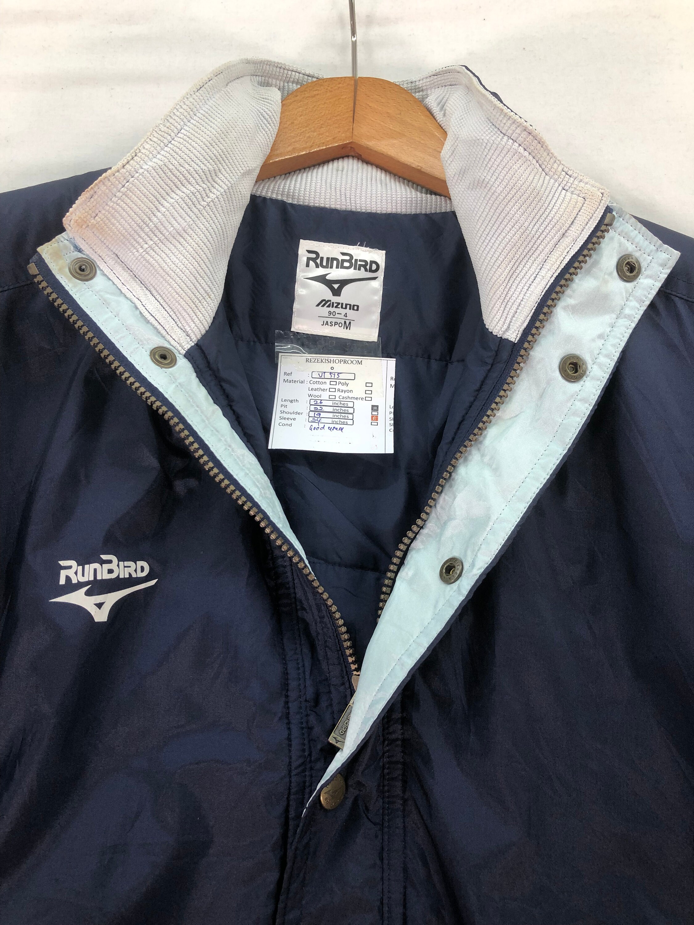 Vintage 90's Mizuno Runbird Windbreaker Jacket / Snap Button/ Blue