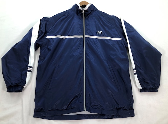 Vintage Asics Sports Windbreaker Jacket Asics Blue Zipper Jacket