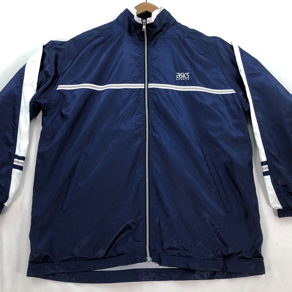 Vintage Asics Sports Windbreaker Jacket Asics Blue Zipper Jacket Asics Japan Track Top Sportswear Men Women Size L