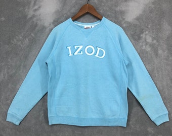 Sudadera azul Izod vintage: cuello redondo bordado, talla M