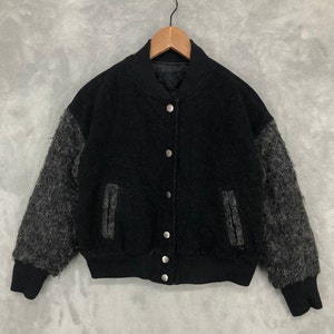 Vintage Jeanasis  Wool Varsity Jacket Women Black Bomber Jacket Snap Button Varsity Japanese Varsity Jacket Size S
