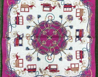 Vintage Celine Handkerchief / Horse Drawn Carriage Neckerchief / Pocket Square / Desinger Luxury Hanky