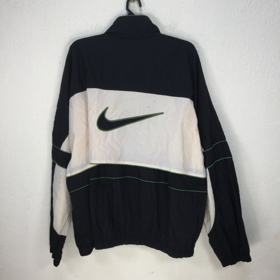 Vintage Nike Big Swoosh Windbreaker Track Top Black White Nike Embroidered  Logo Sportswear Women Men Size XL 