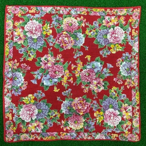 Vintage Kenzo Flowers Handkerchief Floral Neckerchief Pocket Square  Designer Hanky Classic Elegant Stylish Red