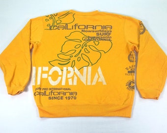 Felpa vintage da surf californiano: pullover con motivo Hawaii Art, taglia L