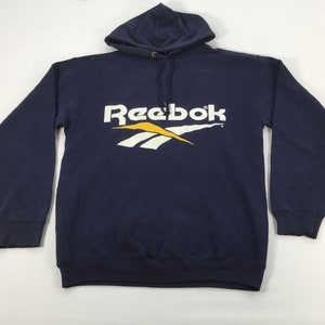 Vintage Reebok Blue Hoodie Sweatshirt Sportswear Streetwear Retro Classic Fashion Men Women Size S