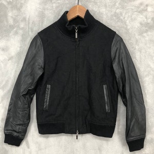 Black Wool Leather Varsity Jacket Women Bomber Leather Jacket Hybrid Varsity Streetwear Japana Varsity Size S