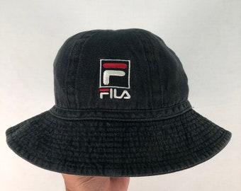 Fila Cotton Bucket Hat Embroidered Logo Black Colour Sports Sun Hat Small Size Streetwear Fashion