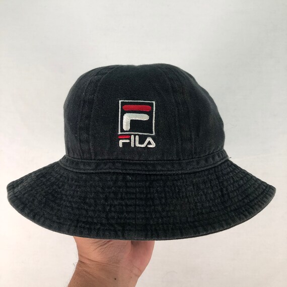 Fila Cotton Bucket Hat Embroidered Logo Black Colour Sports Sun Hat Small Size Streetwear Fashion