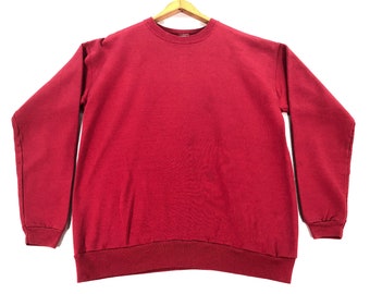 Sudadera vintage Hanes Herway roja lisa, jersey de cuello redondo Hanes, jersey rojo liso Hanes para mujer, talla M