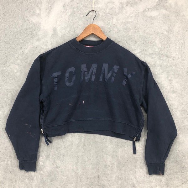 Tommy Hilfiger Cropped Zipper Women Sweatshirt Large Tommy Hilfiger Pullover Sweater Casual wear Streetwear Women Fashion Size L