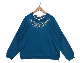 Sweat Vintage Jerzees Femme – Blanc, Col Rond, Motif Oiseau Nature – Années 90