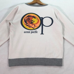 Vintage Ocean Pacific Crewneck Small Sweatshirt Surfing Streetwear Casual Retro White unisex Size S