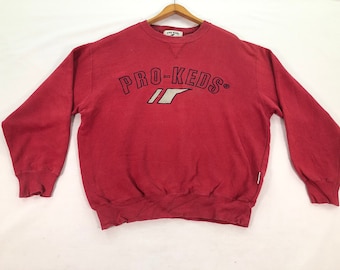 Vintage Pro Keds Red Crewneck Sweatshirt, Embroidered Logo, Size L
