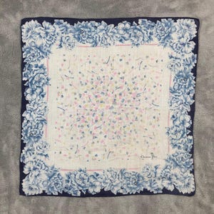 Vintage Christian Dior Flower Handkerchief Dior Floral Neckerchief Pocket Square Bandana  Designer Hanky Men Women Luxury Gift
