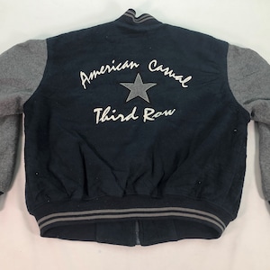 Vintage Third Row American  Fleece Varsity Jacket Letterman Varsity Bomber University College Fashion Unisex Sports Embroidered Logo Size L