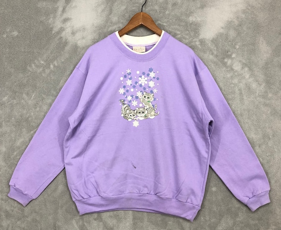 Vintage Kitten Sweatshirt: Morning Sun Cat Crewneck, Size L