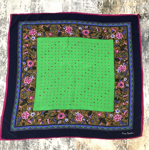 Vintage Pierre Cardin Floral Silk Scarf Flowers Neck scarf Neckwear Head Scarf Shawl Wrap  Designer Luxury Casual Classic Elegant