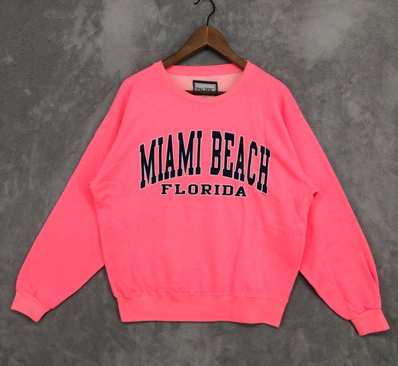 Vintage Miami Beach Sweatshirt Florida Crewneck Pink Sweatshirt