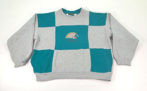 Vintage 90s Checked Sweatshirt: Embroidered Logo, Unisex Large - Etsy